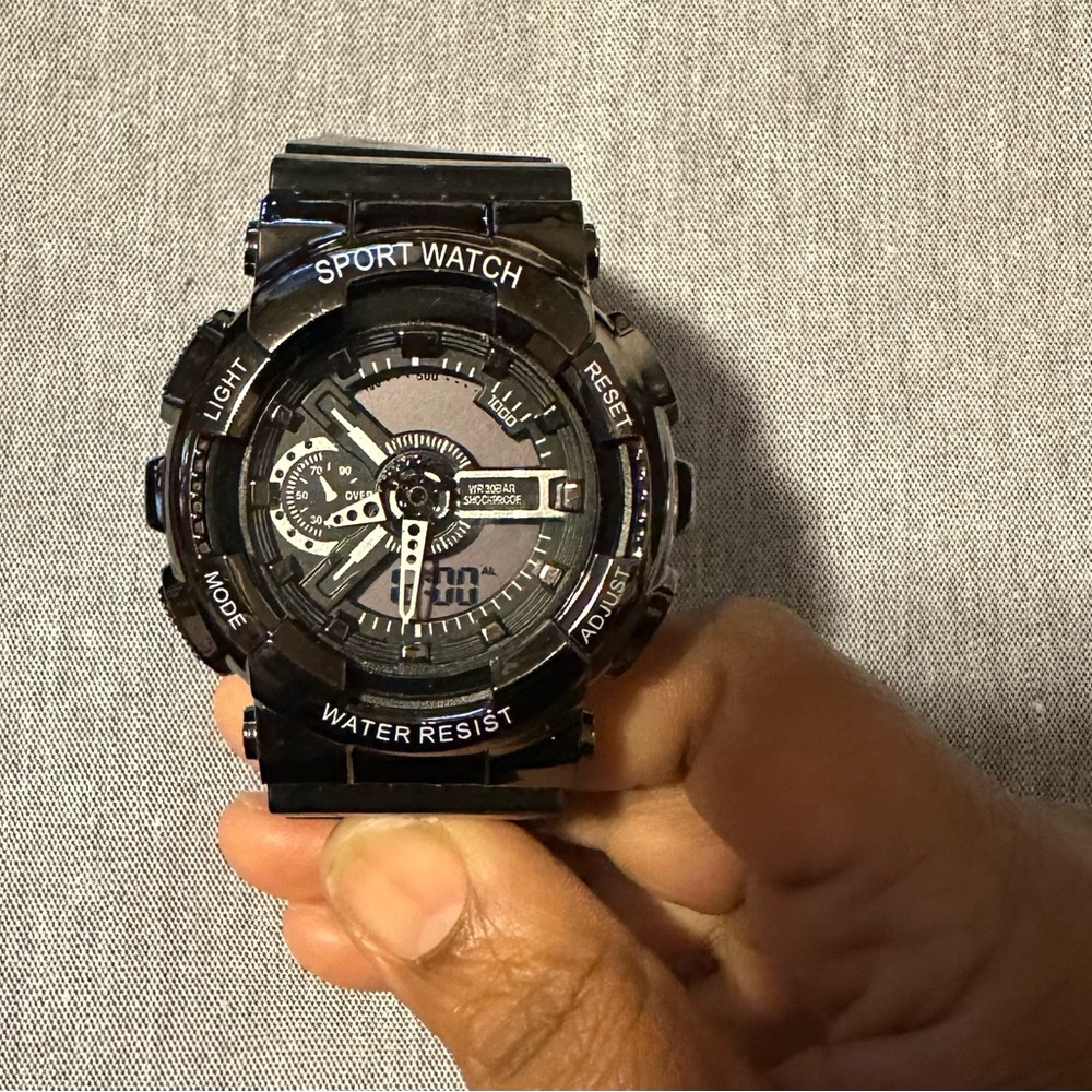 Black Sport Watch with Digital Display